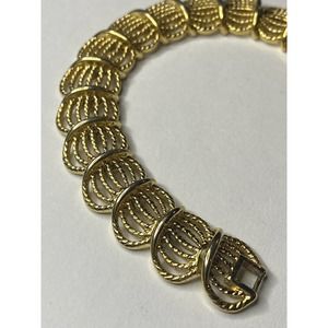 vintage mid century modern gold tone bracelet metal open work textured 6888